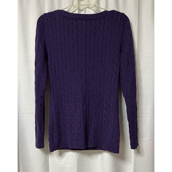 Lauren Ralph Lauren Sweater Cabled Cable Knit Purple Gold Button M - Picture 4 of 4